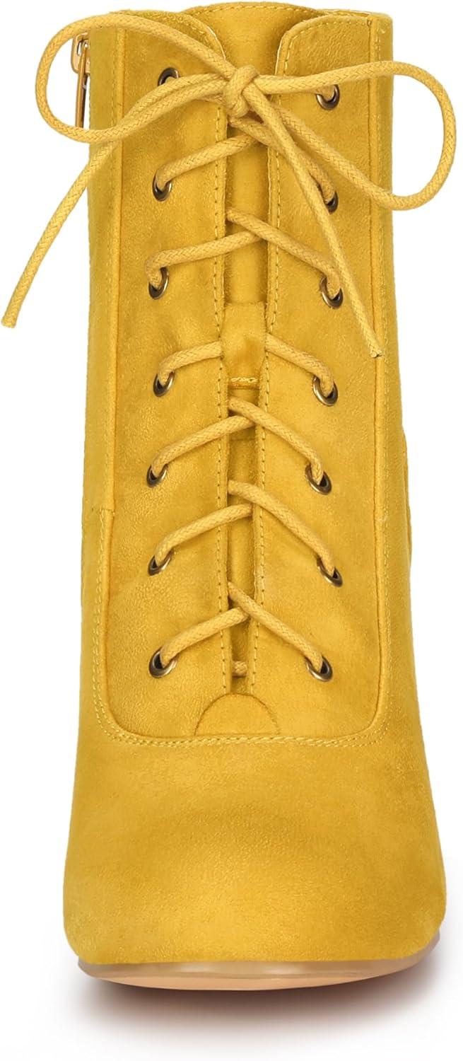 imageAllegra K Womens Lace Up Chunky Heel Ankle BootiesYellow
