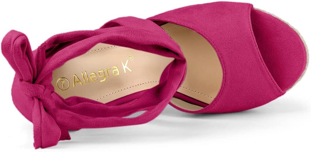 imageAllegra K Womens Lace Up Espadrilles Platform Wedges Hot Pink Sandals 6 M US