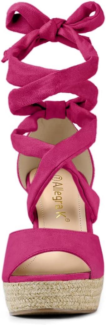 imageAllegra K Womens Lace Up Espadrilles Platform Wedges Hot Pink Sandals 6 M US