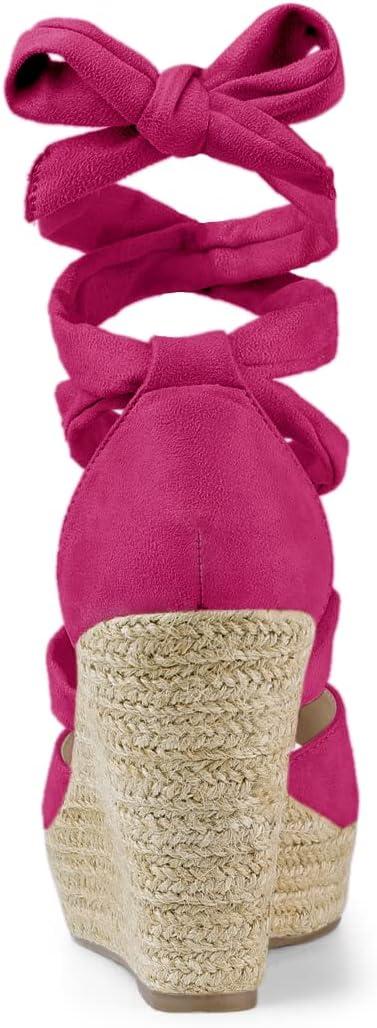 imageAllegra K Womens Lace Up Espadrilles Platform Wedges Hot Pink Sandals 6 M US