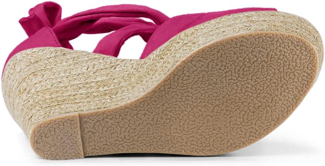 imageAllegra K Womens Lace Up Espadrilles Platform Wedges Hot Pink Sandals 6 M US