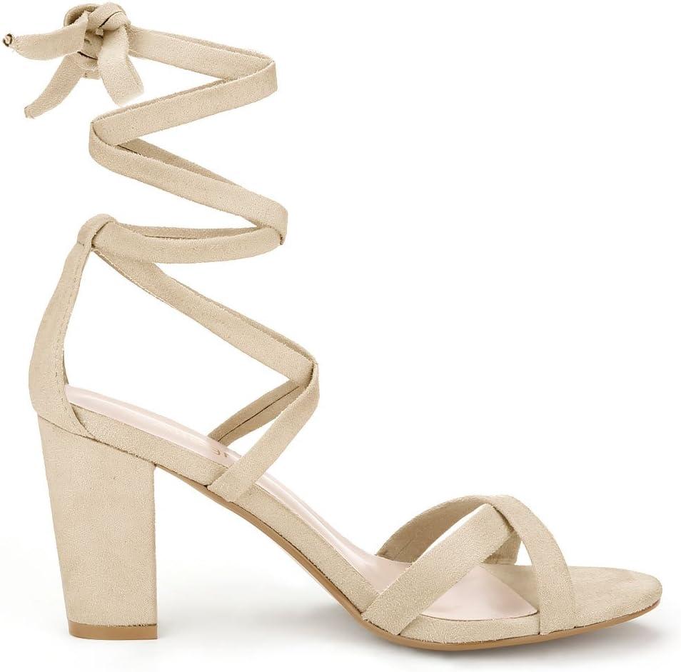imageAllegra K Womens Lace Up High Block Heeled SandalsBeige
