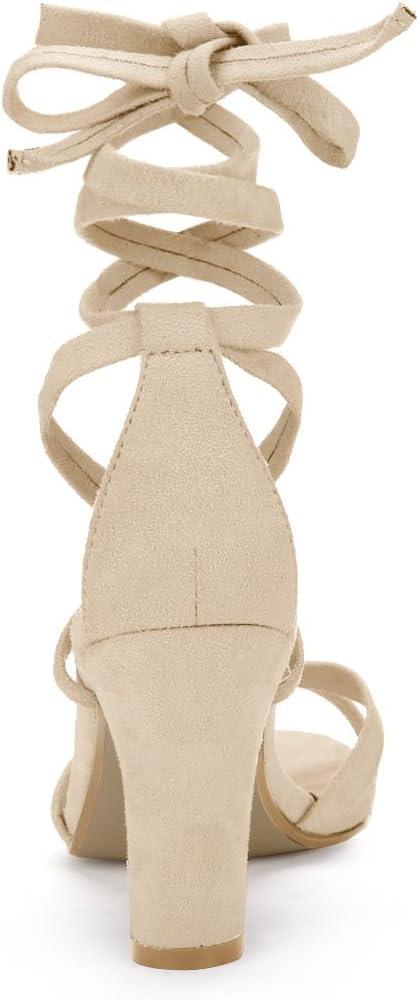 imageAllegra K Womens Lace Up High Block Heeled SandalsBeige
