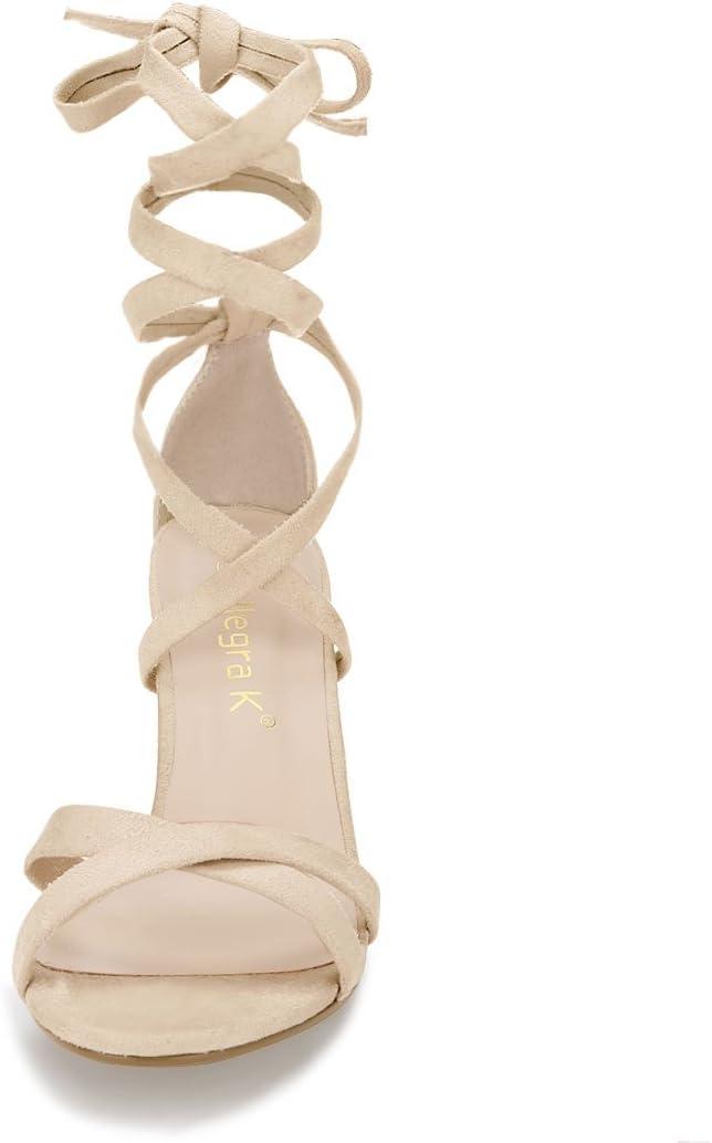 imageAllegra K Womens Lace Up High Block Heeled SandalsBeige
