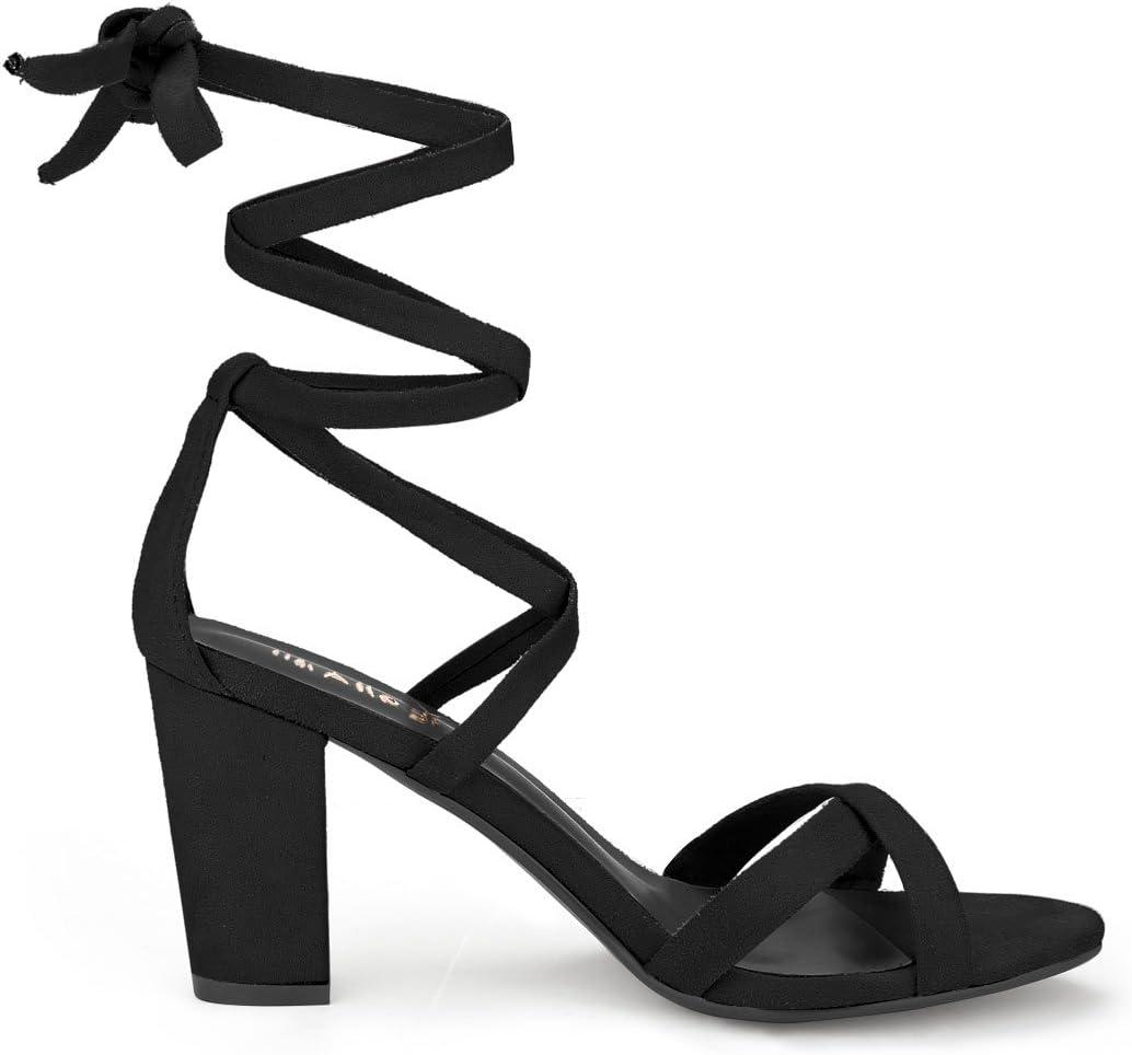 imageAllegra K Womens Lace Up High Block Heeled SandalsBlack