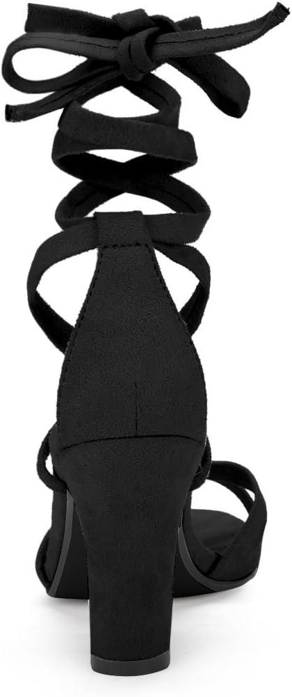 imageAllegra K Womens Lace Up High Block Heeled SandalsBlack