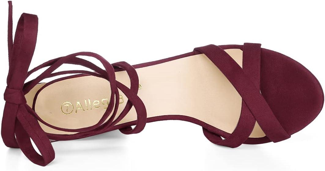 imageAllegra K Womens Lace Up High Block Heeled SandalsBurgundy