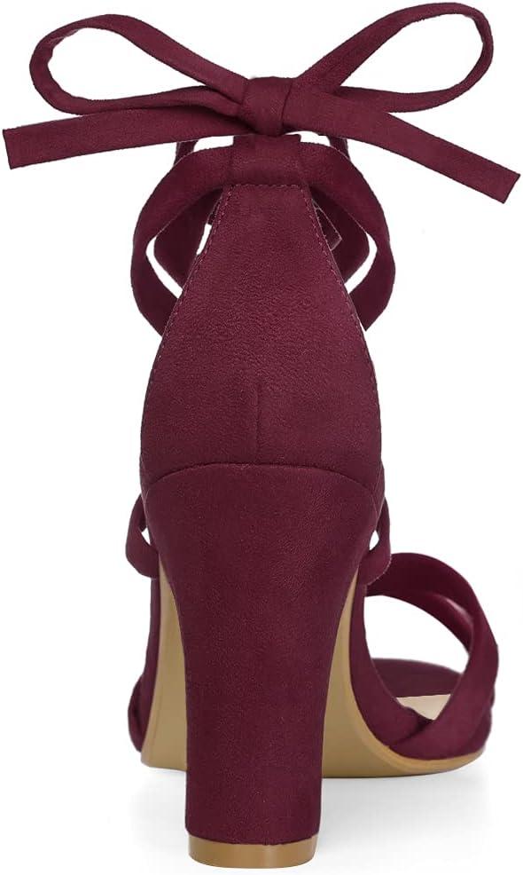 imageAllegra K Womens Lace Up High Block Heeled SandalsBurgundy