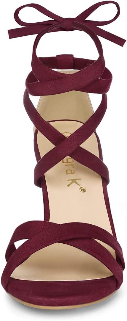 imageAllegra K Womens Lace Up High Block Heeled SandalsBurgundy