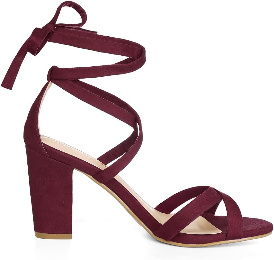 imageAllegra K Womens Lace Up High Block Heeled SandalsBurgundy