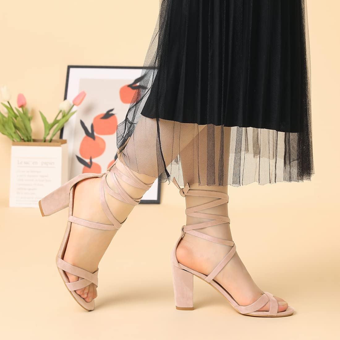 imageAllegra K Womens Lace Up High Block Heeled SandalsDust Pink