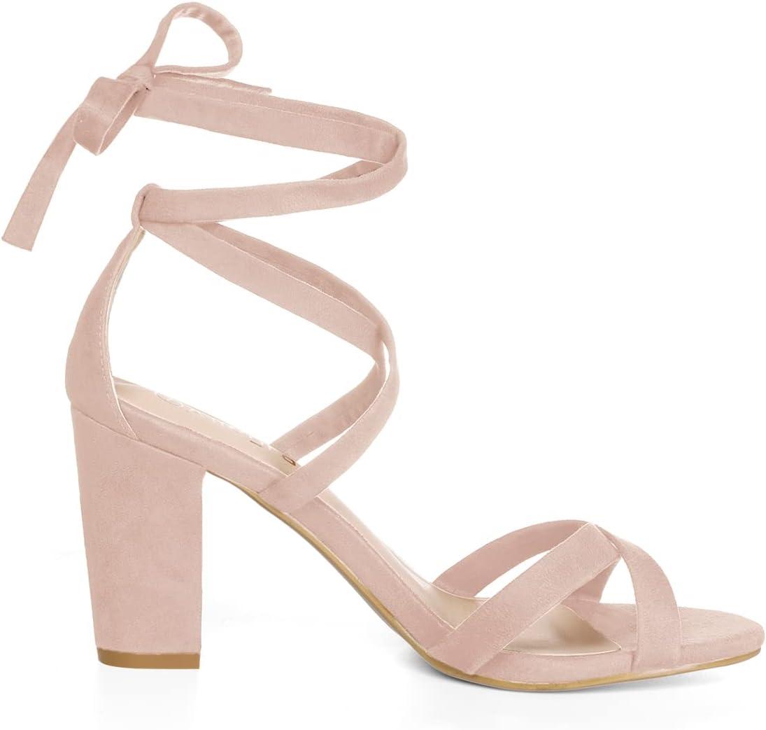 imageAllegra K Womens Lace Up High Block Heeled SandalsDust Pink