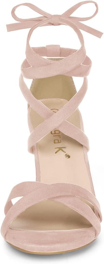 imageAllegra K Womens Lace Up High Block Heeled SandalsDust Pink