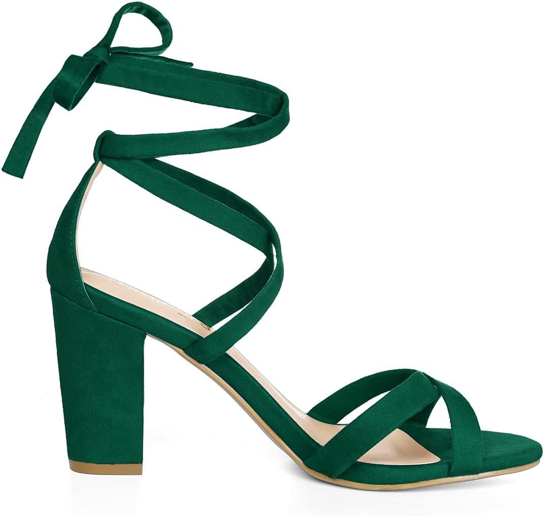 imageAllegra K Womens Lace Up High Block Heeled SandalsGreen