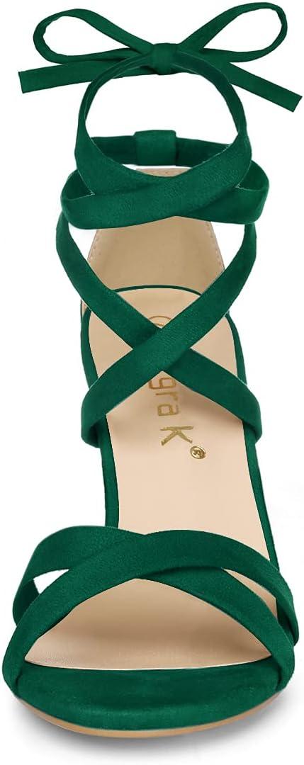 imageAllegra K Womens Lace Up High Block Heeled SandalsGreen
