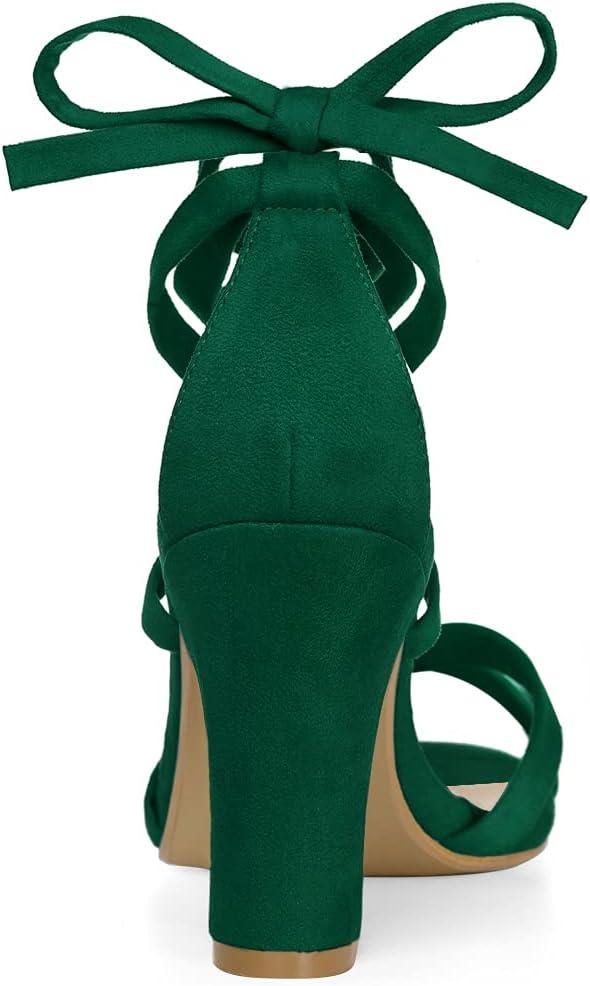 imageAllegra K Womens Lace Up High Block Heeled SandalsGreen