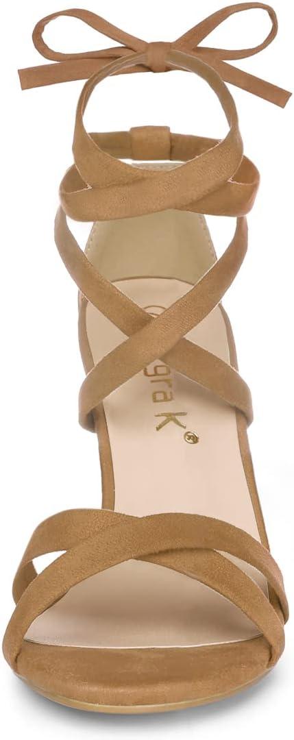 imageAllegra K Womens Lace Up High Block Heeled SandalsKhaki