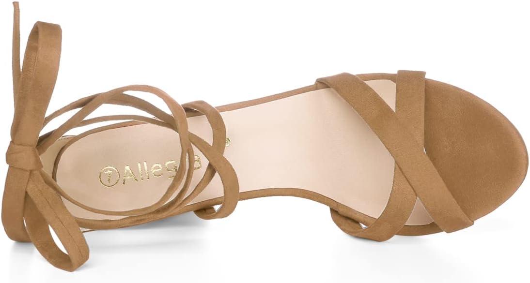 imageAllegra K Womens Lace Up High Block Heeled SandalsKhaki