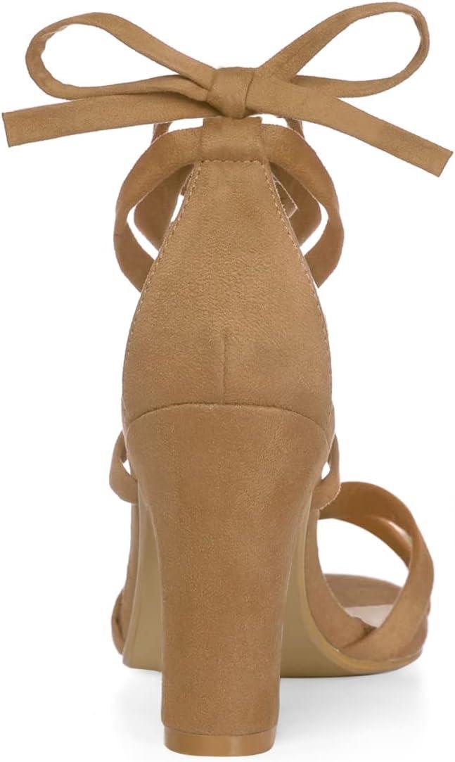 imageAllegra K Womens Lace Up High Block Heeled SandalsKhaki