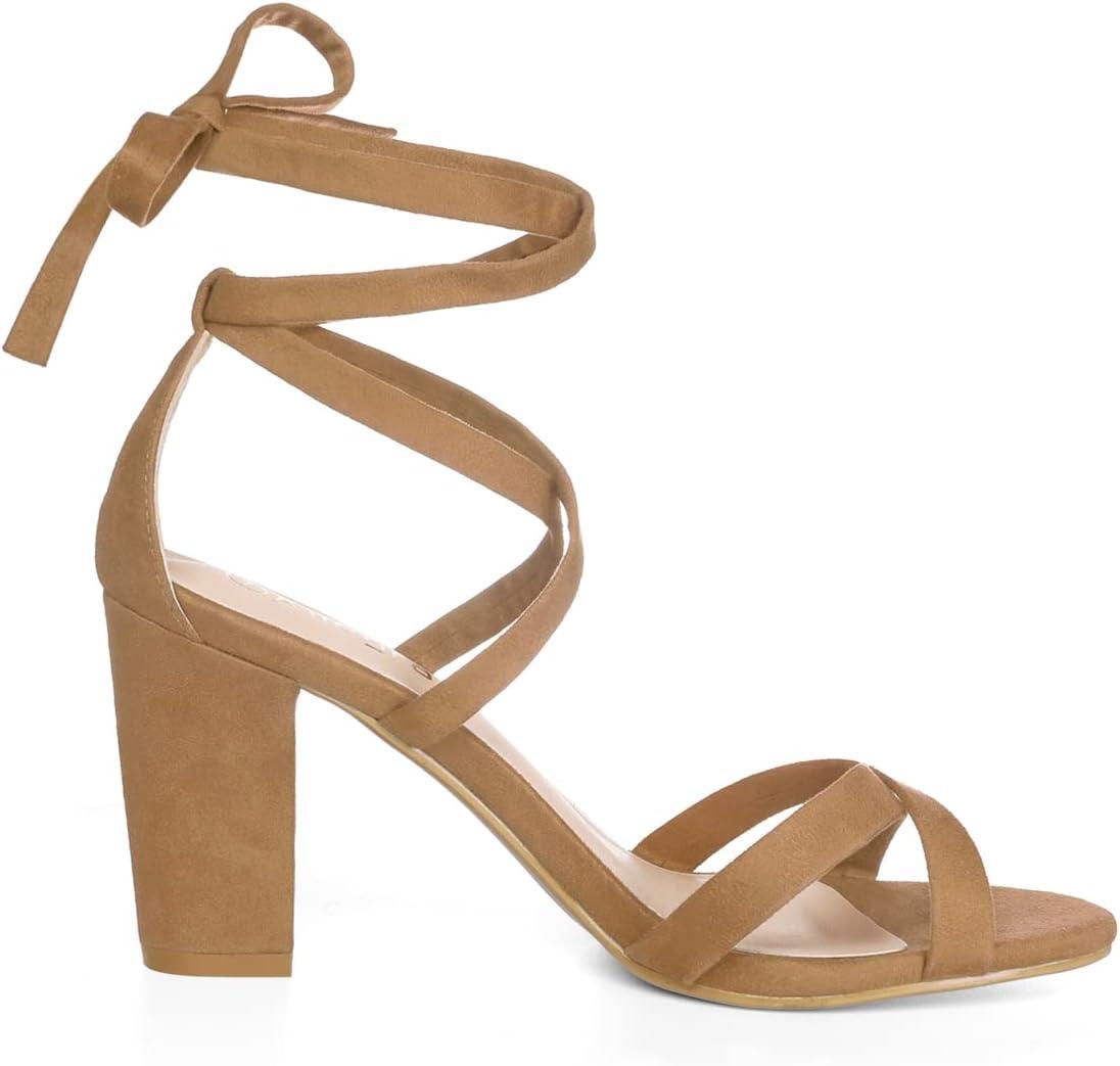 imageAllegra K Womens Lace Up High Block Heeled SandalsKhaki