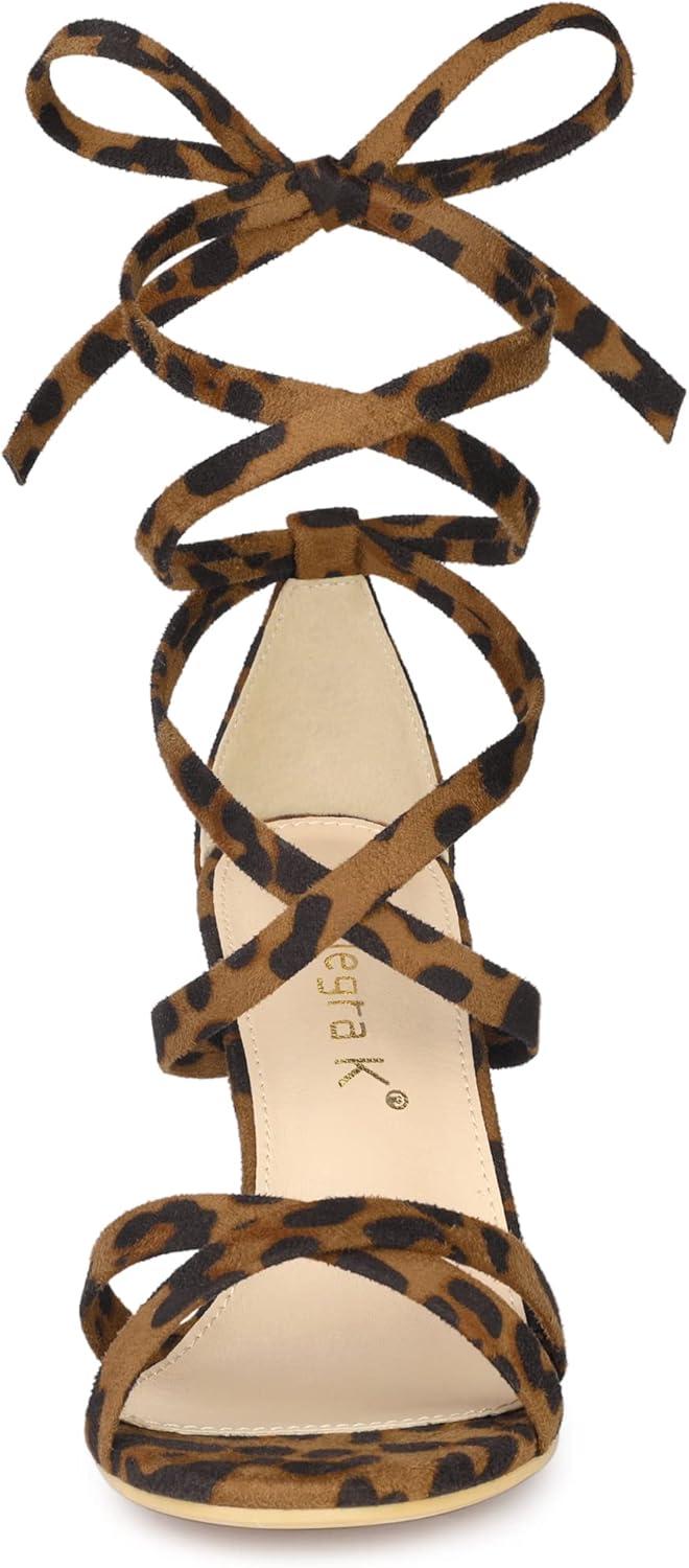imageAllegra K Womens Lace Up High Block Heeled SandalsLeopard