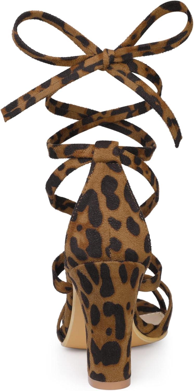 imageAllegra K Womens Lace Up High Block Heeled SandalsLeopard