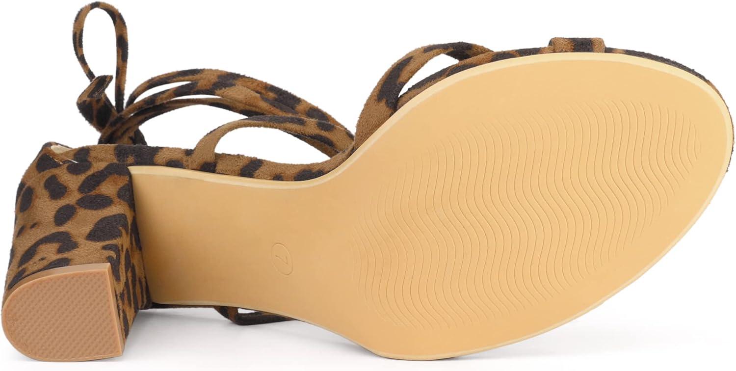 imageAllegra K Womens Lace Up High Block Heeled SandalsLeopard