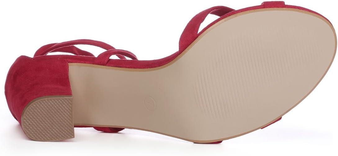 imageAllegra K Womens Lace Up High Block Heeled SandalsRed