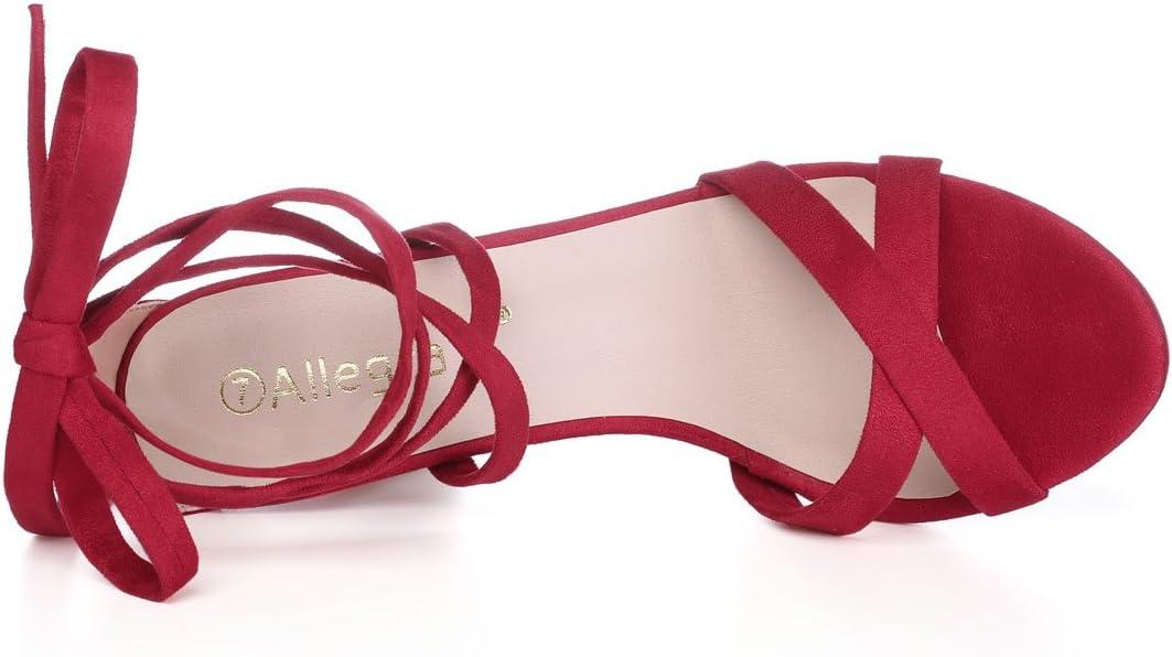 imageAllegra K Womens Lace Up High Block Heeled SandalsRed