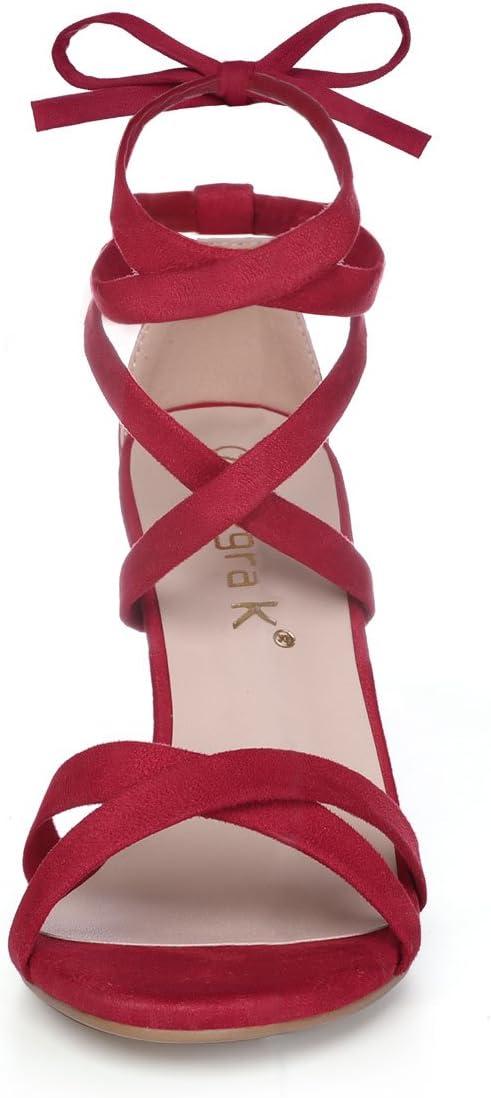 imageAllegra K Womens Lace Up High Block Heeled SandalsRed