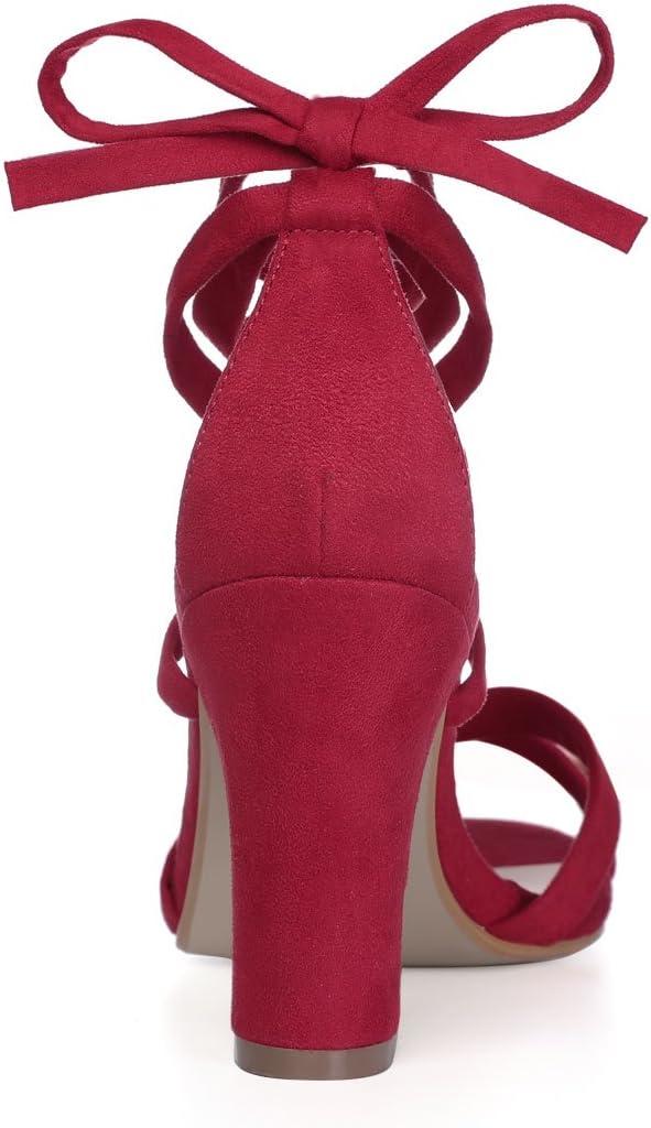 imageAllegra K Womens Lace Up High Block Heeled SandalsRed