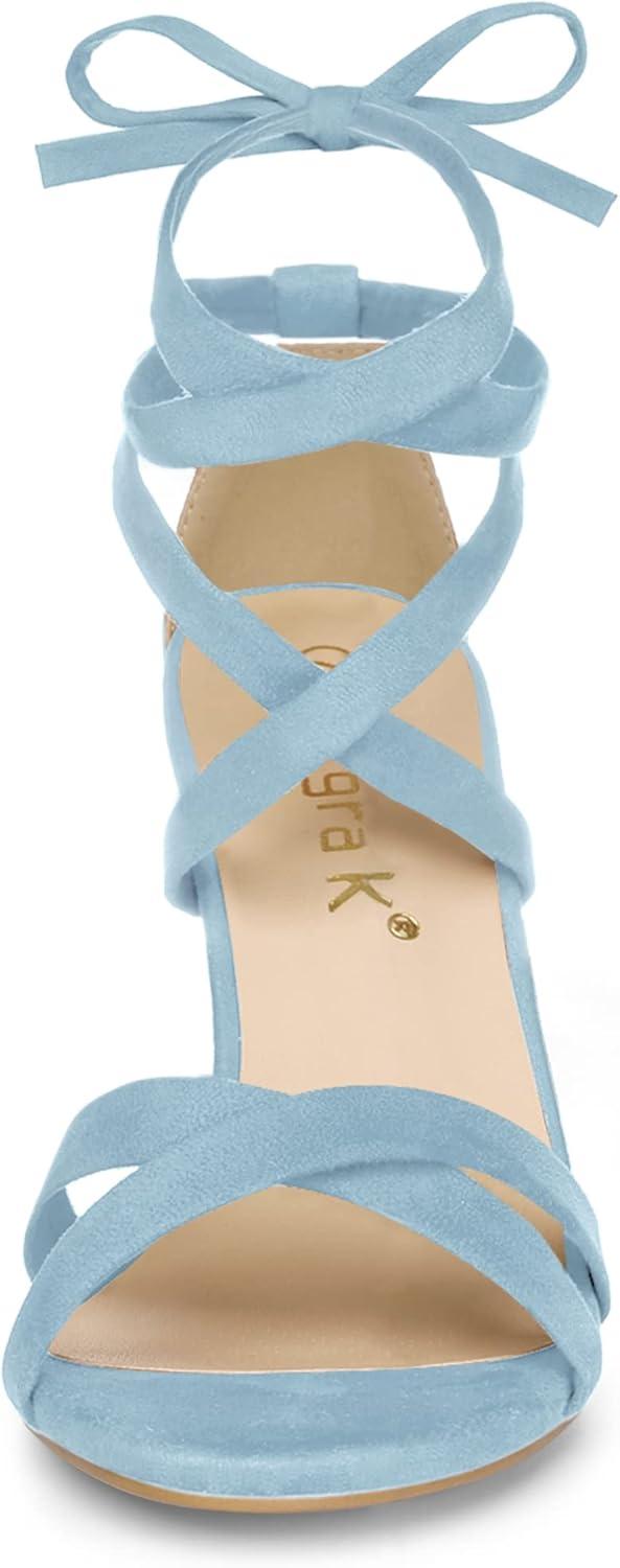 imageAllegra K Womens Lace Up High Block Heeled SandalsSky Blue