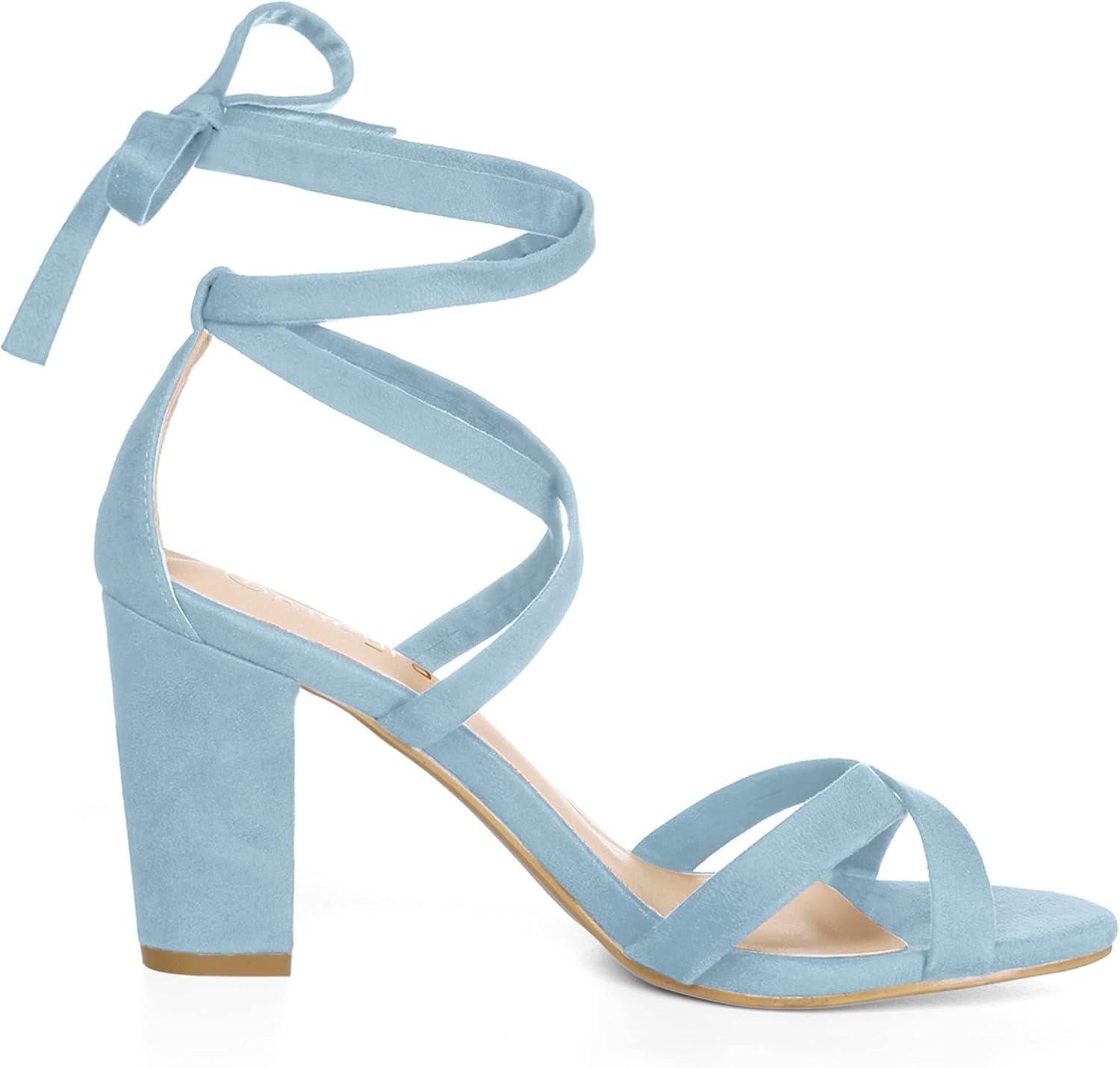 imageAllegra K Womens Lace Up High Block Heeled SandalsSky Blue