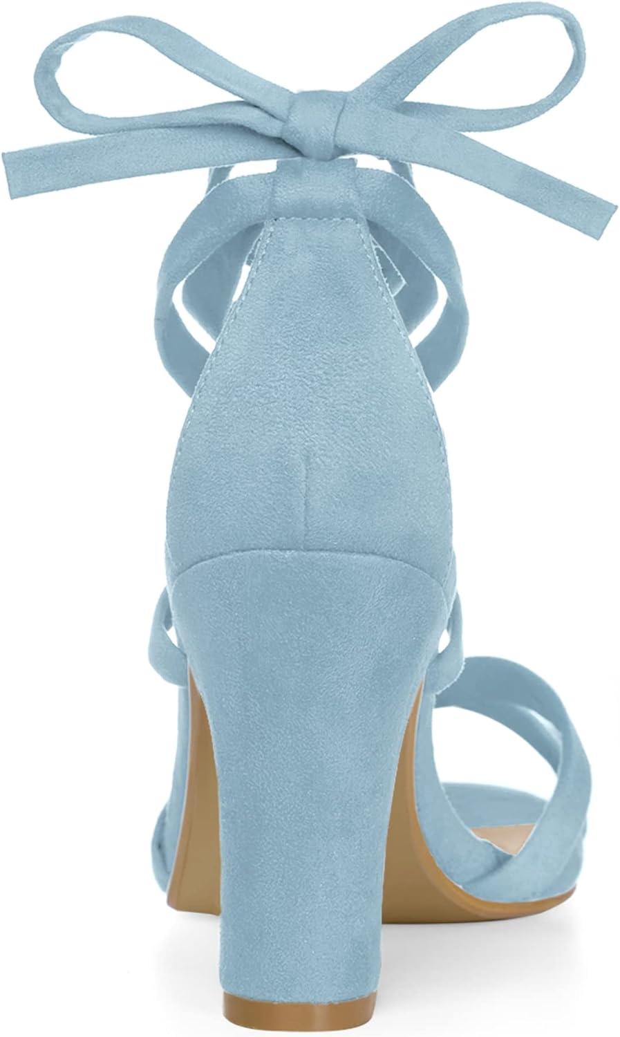 imageAllegra K Womens Lace Up High Block Heeled SandalsSky Blue