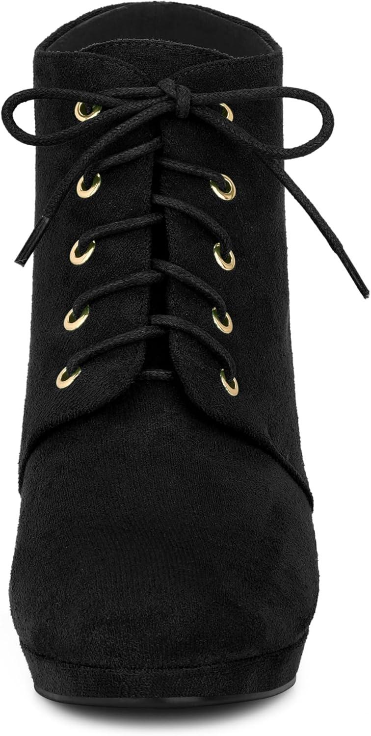 imageAllegra K Womens Lace Up Platform Block Heels Ankle BootsBlack