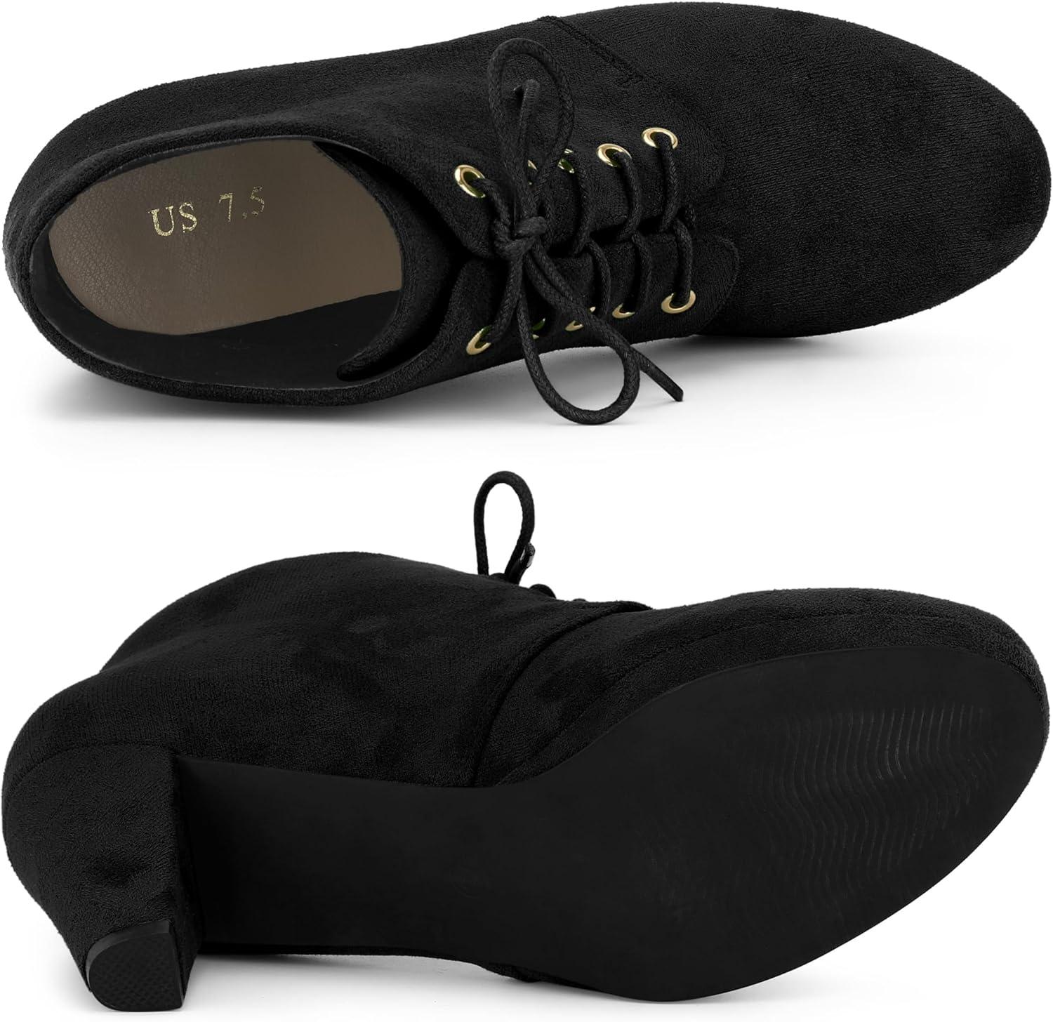 imageAllegra K Womens Lace Up Platform Block Heels Ankle BootsBlack