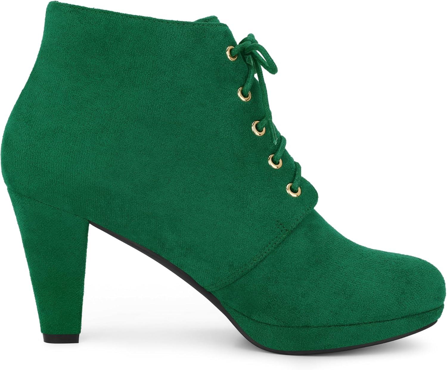 imageAllegra K Womens Lace Up Platform Block Heels Ankle BootsEmerald Green