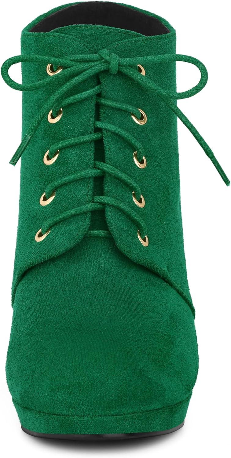 imageAllegra K Womens Lace Up Platform Block Heels Ankle BootsEmerald Green