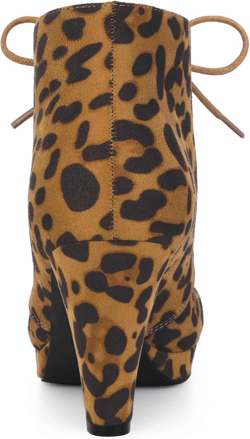 imageAllegra K Womens Lace Up Platform Block Heels Ankle BootsLeopard