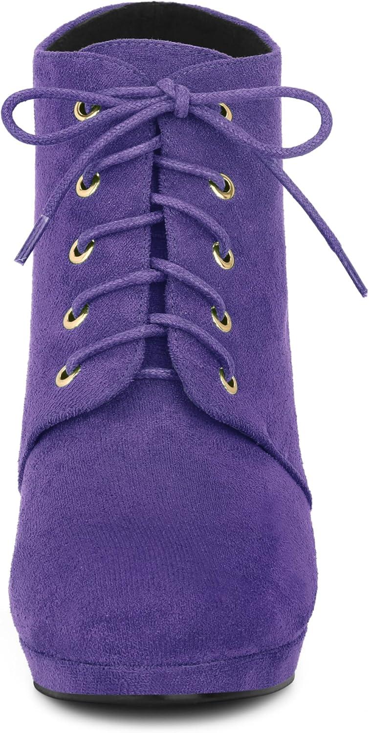 imageAllegra K Womens Lace Up Platform Block Heels Ankle BootsPurple