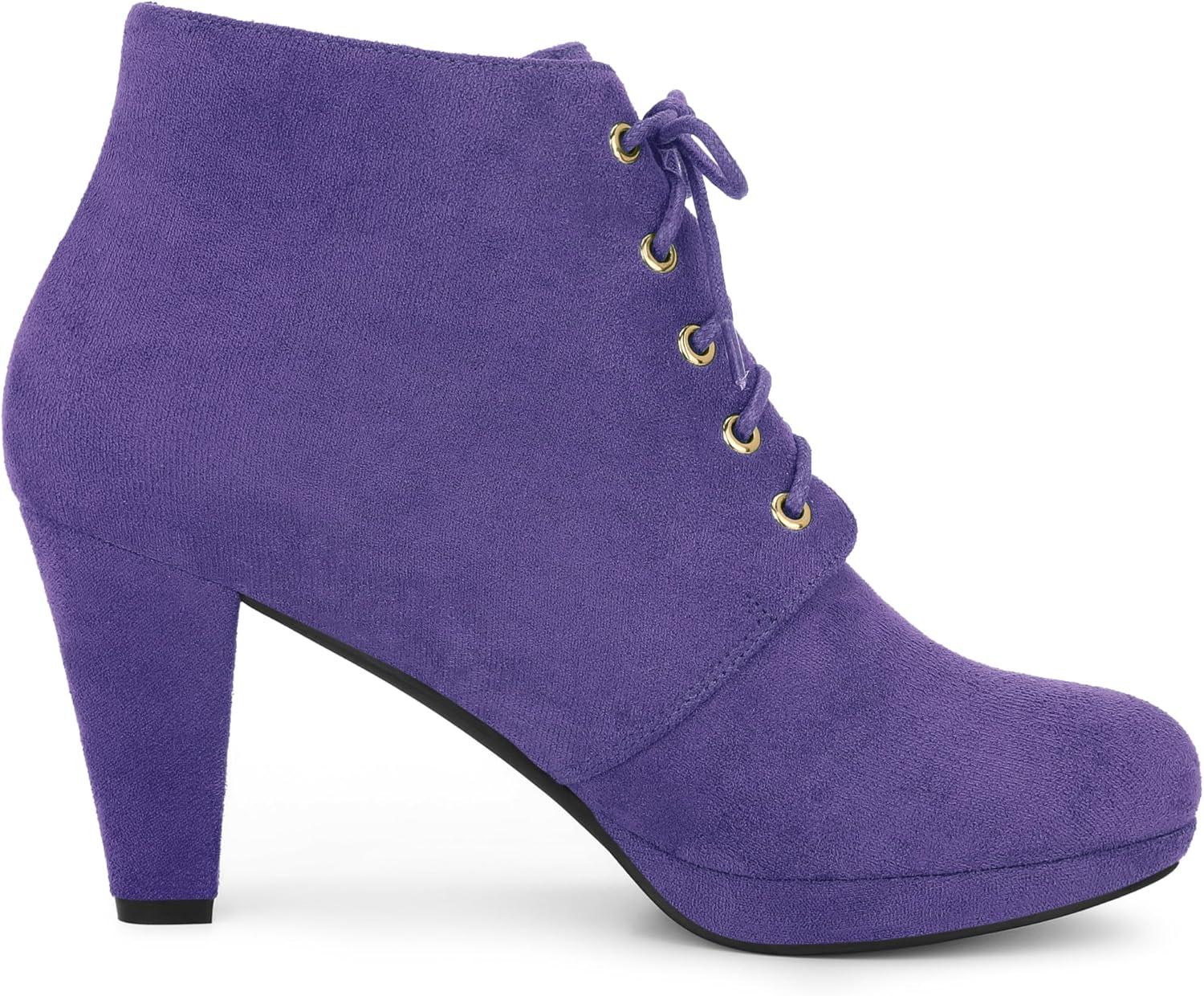 imageAllegra K Womens Lace Up Platform Block Heels Ankle BootsPurple