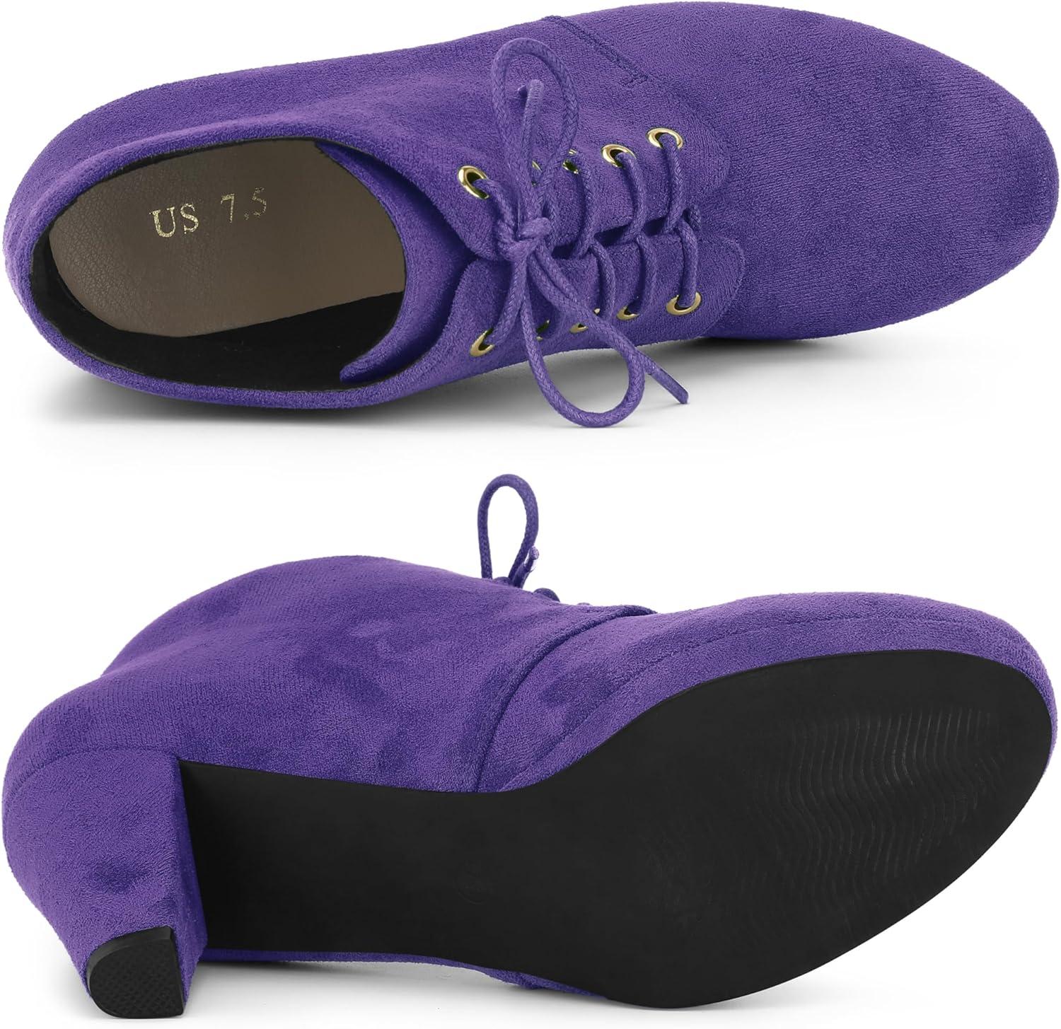 imageAllegra K Womens Lace Up Platform Block Heels Ankle BootsPurple