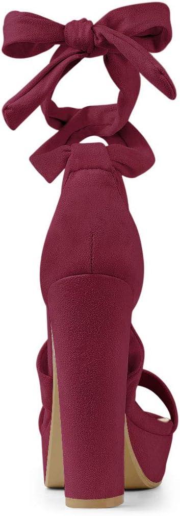 imageAllegra K Womens Lace Up Platform Burgundy Block Heels Sandals  8 M US