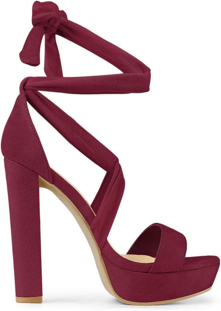imageAllegra K Womens Lace Up Platform Burgundy Block Heels Sandals  8 M US