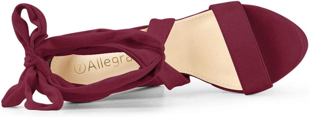 imageAllegra K Womens Lace Up Platform Burgundy Block Heels Sandals  8 M US