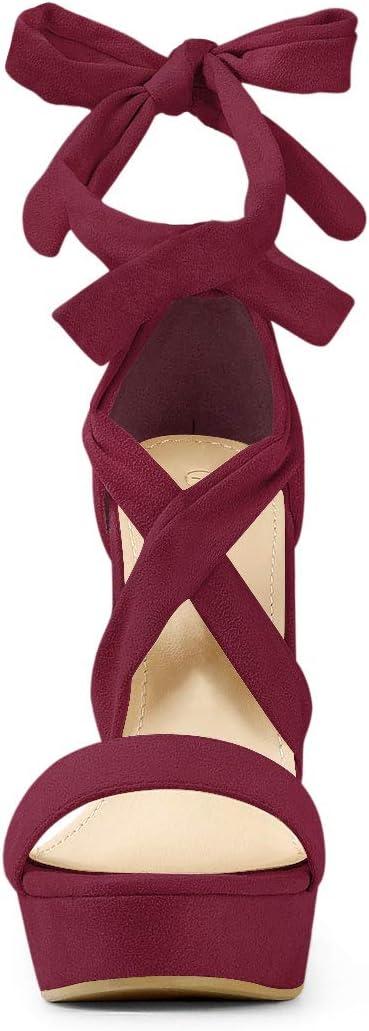imageAllegra K Womens Lace Up Platform Burgundy Block Heels Sandals  8 M US