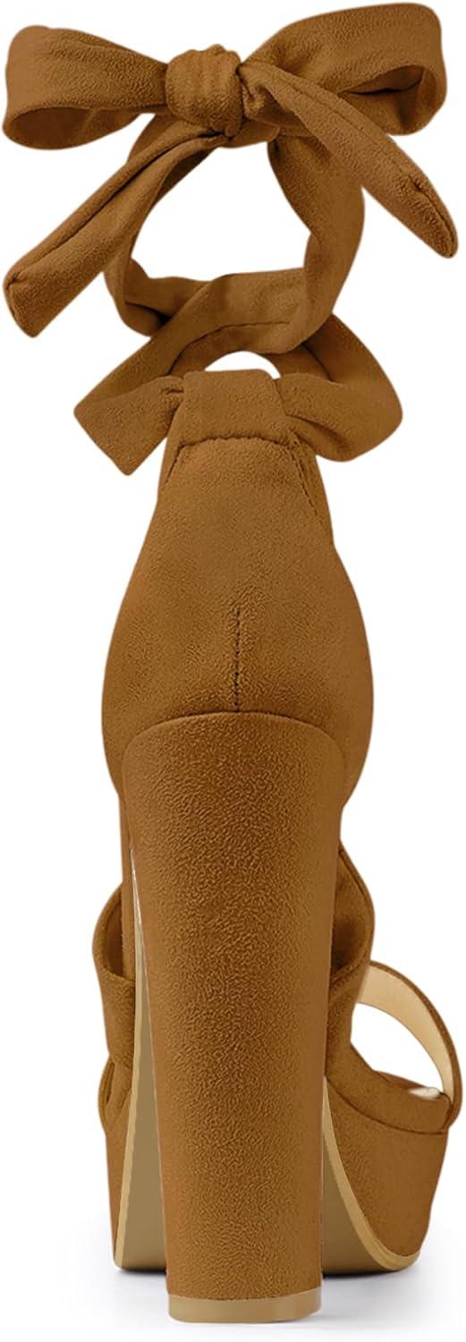 imageAllegra K Womens Lace Up Platform Heels Sandals Brown Heels Sandals 6 M US