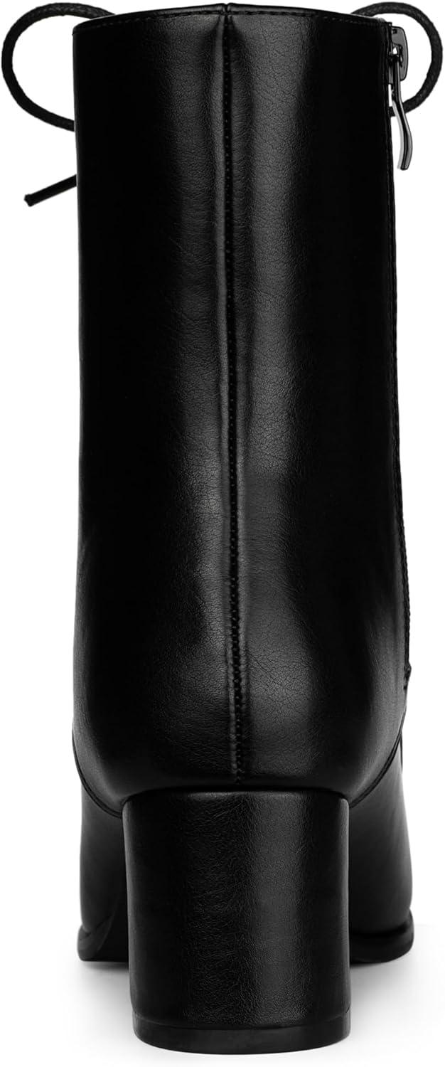 imageAllegra K Womens Lace Up Square Toe Chunky Heels Ankle Combat BootsBlack