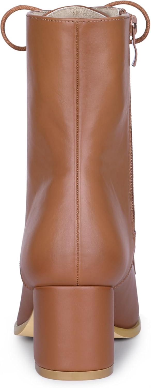 imageAllegra K Womens Lace Up Square Toe Chunky Heels Ankle Combat BootsBrown