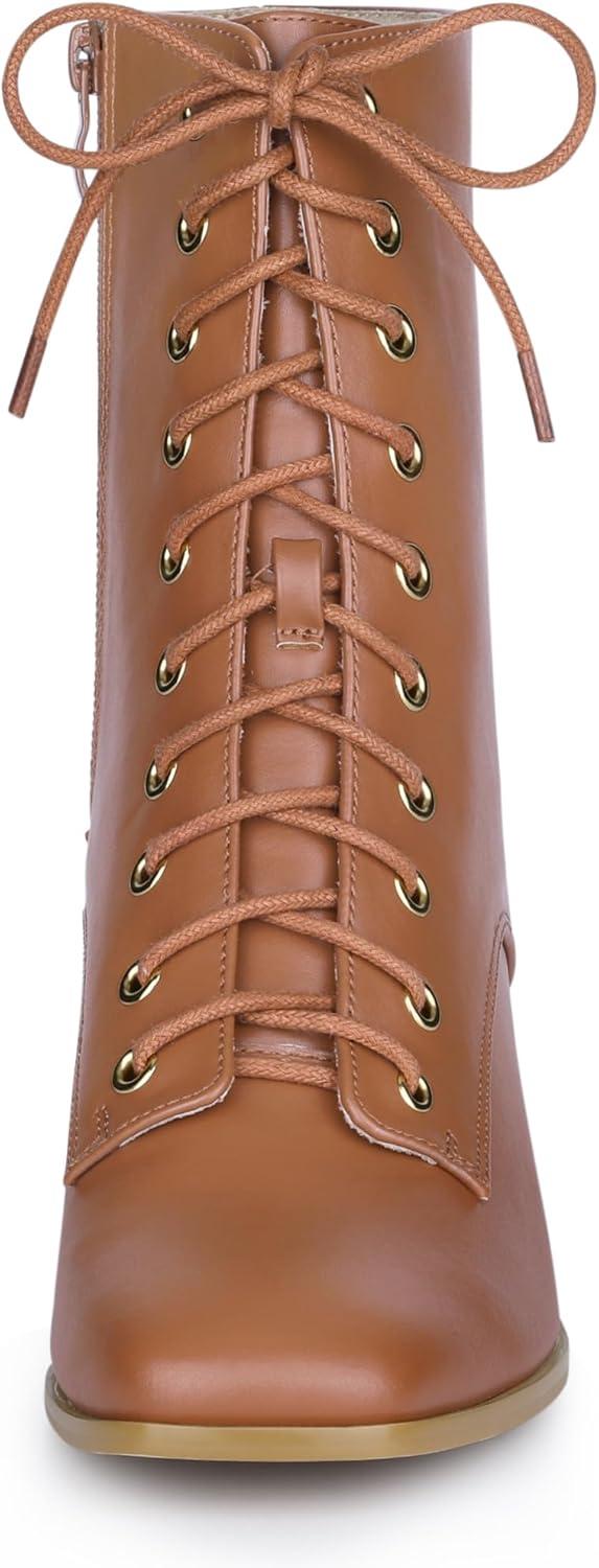 imageAllegra K Womens Lace Up Square Toe Chunky Heels Ankle Combat BootsBrown